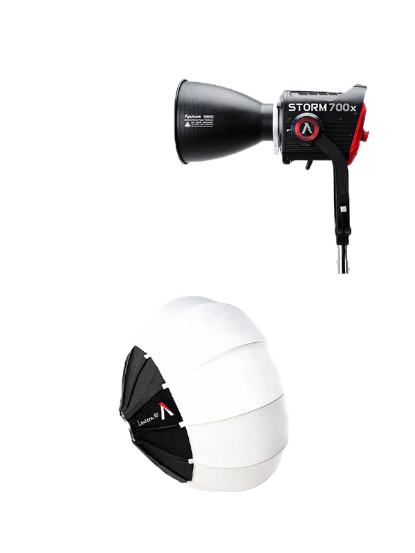 Foco LED Aputure-Storm 700x BLAIR + Lantern Aputure 90cm con faldón